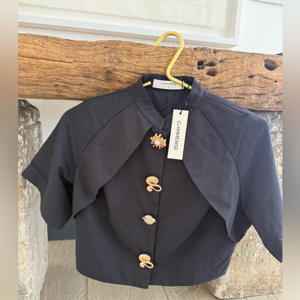 COMMENCE , Elegant Black crop  Women's Top with metal buttons NWT - Picture 11 of 11